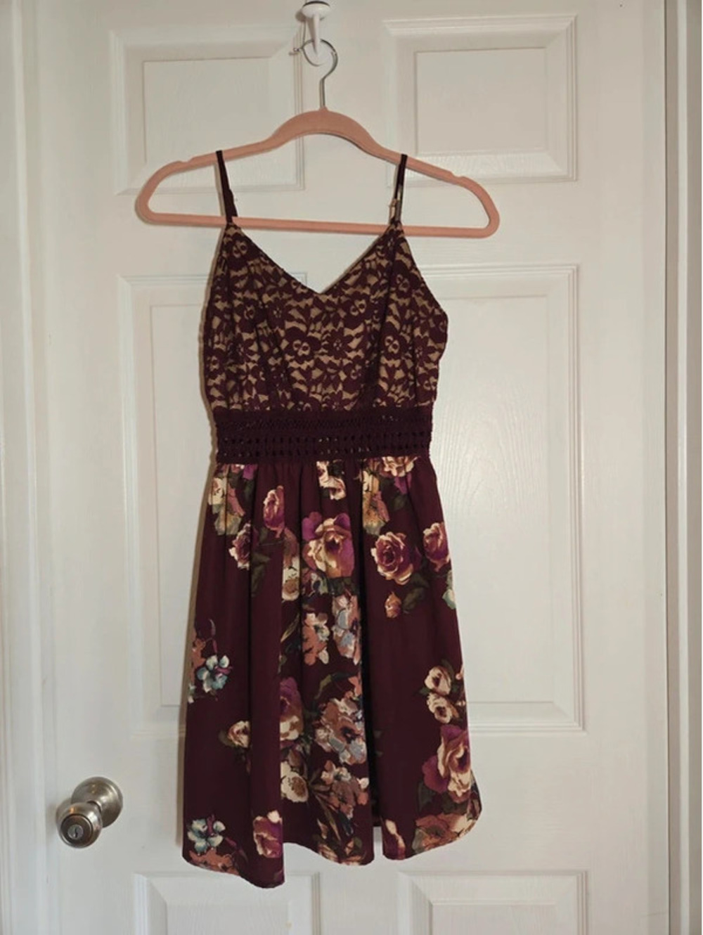 Altar'd State burgundy red tan floral dress size small